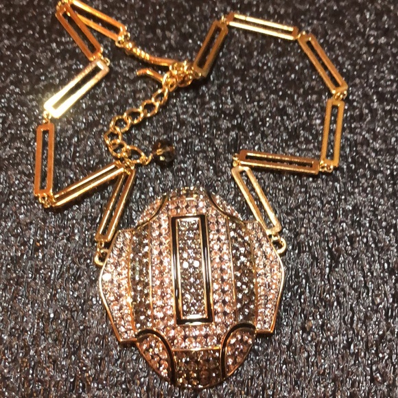 AKKAD Crystal Pave Gold Tone & Black Enamel Statement Necklace - Picture 11 of 16